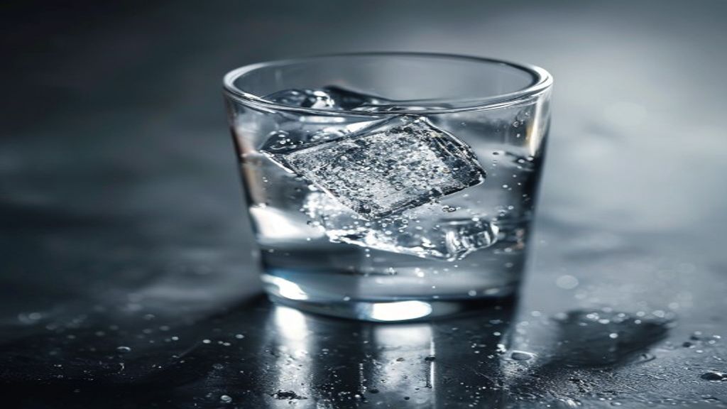 Morning glass of water by a bright window with natural light